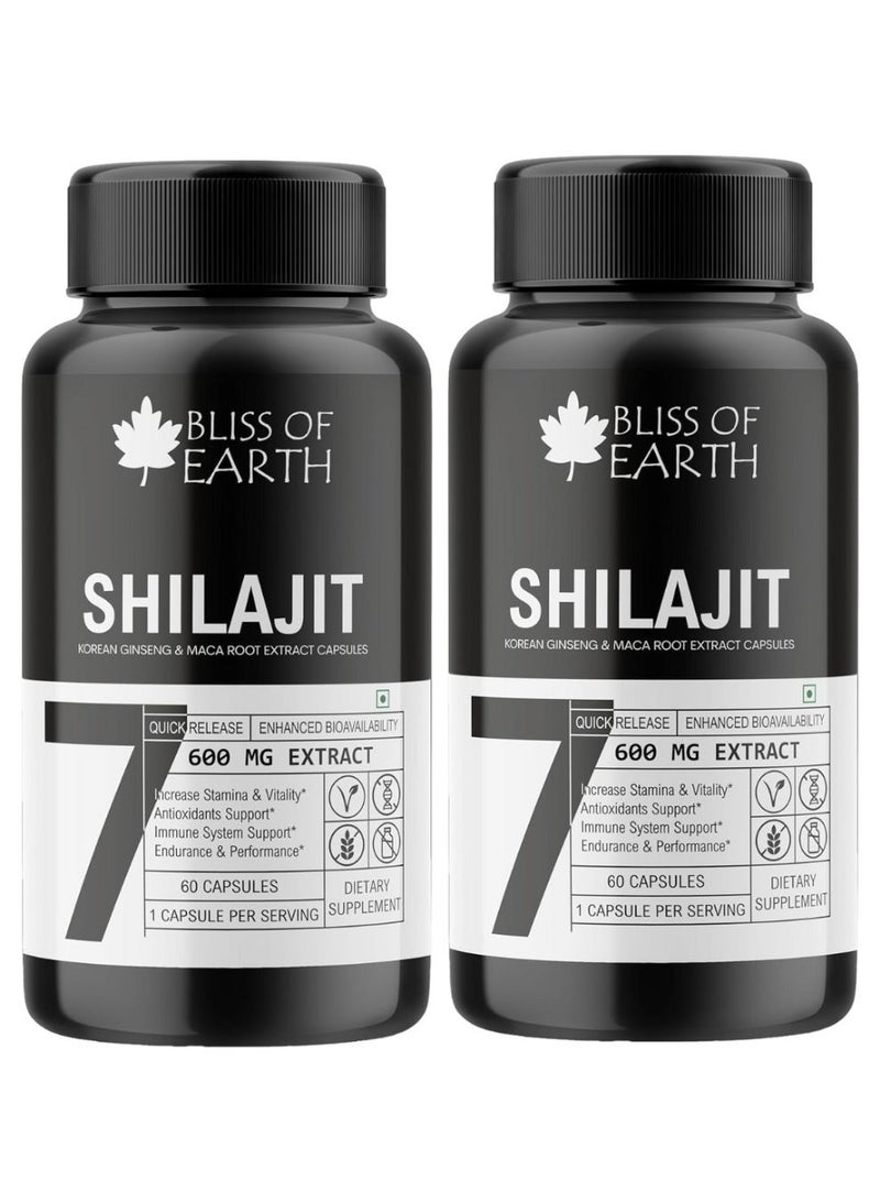 BLISS OF EARTH Shilajit Capsules for Men & Women, 600mg Per Serving, 60 Count, Pure Himalayan Shilajit Extract with Fulvic Acid, Plant-Based Supplement for Energy, Focus & Daily Wellness Support pack of 2 - Image 1